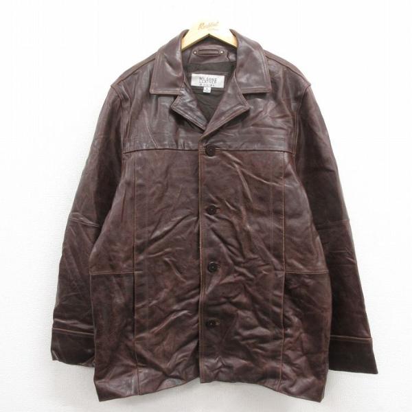 【個性派古着】革ジャン　本革　こげ茶　中綿入り　レザージャケット　大きめ　　L Wilson（ウイルソン） L/古着 ウィルソン 長袖 レザー ジャケット