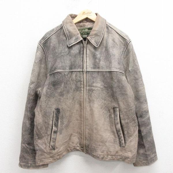 XL/古着 エディーバウアー 長袖 レザー ジャケット メンズ 大きい