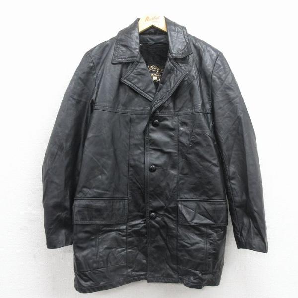 M/古着 シアーズ 長袖 レザー ジャケット メンズ 80年代 80s ロング丈 黒 内側ボア【spe】 25dec15 Sears（シアーズ） M/古着 長袖 レザー ジャケット メンズ 80年代 80s