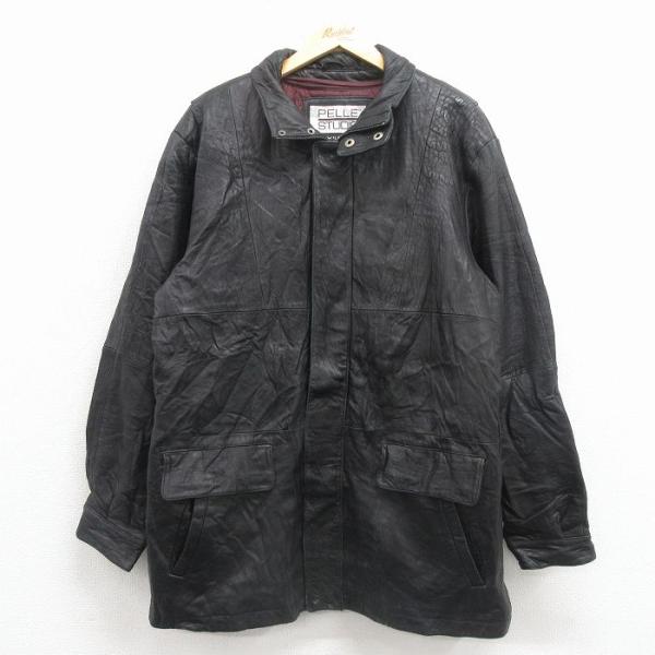 XL/古着 ウィルソン 長袖 レザー ジャケット メンズ ロング丈 シンサレート 黒 内側キルティング 25dec19 WILLSON（ウィルソン） XL/古着 長袖 レザー ジャケット メンズ ロング