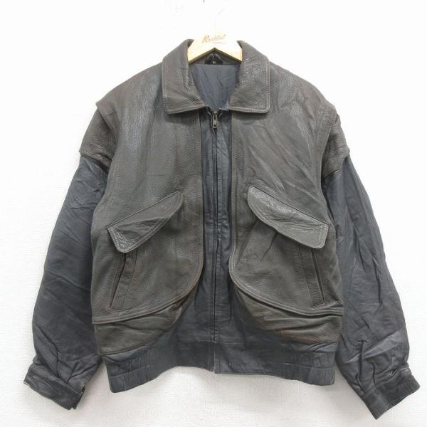 M/古着 ミラージュ MIRAGE 長袖 レザー ジャケット メンズ 80年代 80s グレー他 内側キルティング【spe】 26jan22 M/古着 ミラージュ MIRAGE 長袖 レザー ジャケット メンズ 80年代 80s