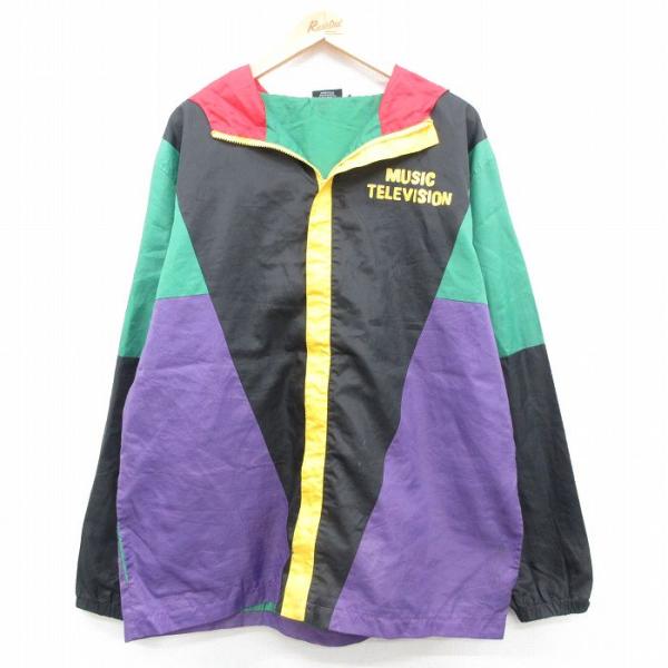 L/古着 長袖 ナイロン ジャケット パーカー メンズ MTV ミュージックテレビジョン マルチカラー クレイジーパターン 黒他 ブラック spe 3OF L/古着 長袖 ナイロン ジャケット パーカー メンズ MTV ミュージックテレビジョン マルチカラー クレイジーパターン 黒他 ブラック spe 3OF