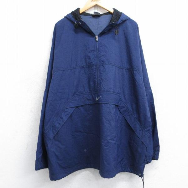 古着 ナイキ NIKE 長袖 ナイロン ジャケット アノラック パーカー メンズ 90年代 90s ワンポイントロゴ センターウォッシュ 大 中古 古着 NIKE（ナイキ） XL/古着 長袖 ナイロン ジャケット アノラック