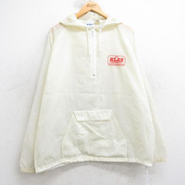 90s 企業刺繍ロゴ　コーデュロイアノラックパーカー　白　M ゆるだぼ　古着 XL/古着 MVスポーツ 長袖 ハーフジップ ナイロン ジャケット