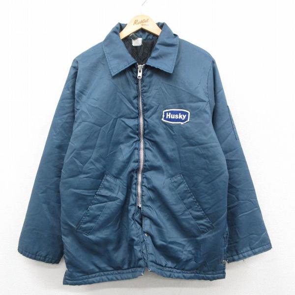 L/古着 長袖 ナイロン ジャケット メンズ 80年代 80s Husky 紺 spe