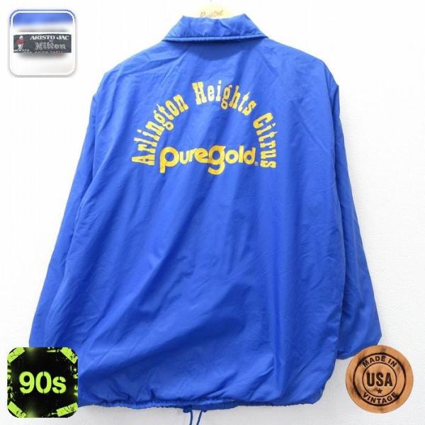 L/古着 ヒルトン 長袖 ナイロン ジャケット メンズ 90年代 90s Pure gold USA製 青 26mar06 5OF
