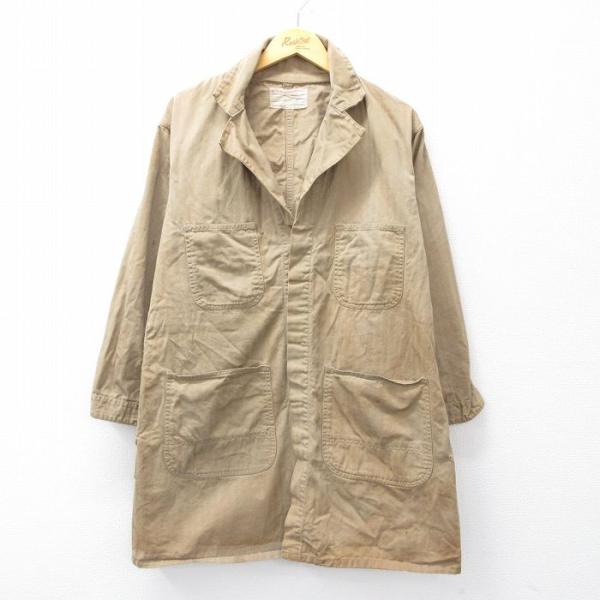 L/古着 長袖 ショップコート メンズ 90s ヘリンボーン ロング丈