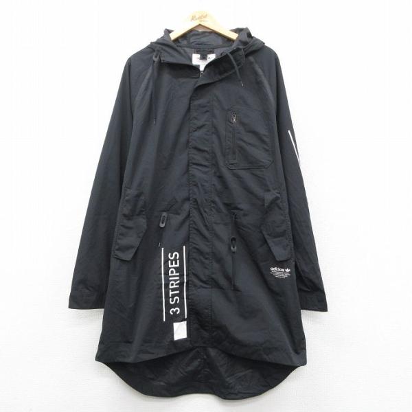 XL/古着 アディダス  長袖 コート パーカー メンズ 3ストライプ ラグラン 大きいサイズ ロング丈 黒【spe】 25nov12 adidas（アディダス） XL/古着 長袖 コート パーカー メンズ 3
