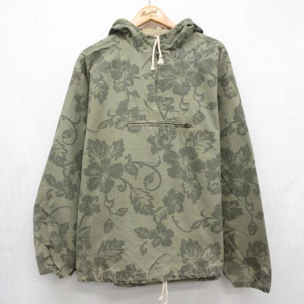XL/古着 オールドネイビー OLD NAVY 長袖 ハーフジップ ジャケット アノラック パーカー メンズ 00年代 00s ハイビスカス 大きいサイズ コットン カーキ【spe】 26jul06 OLD NAVY（オールドネイビー） XL/古着 長袖 ハーフジップ ジャケット