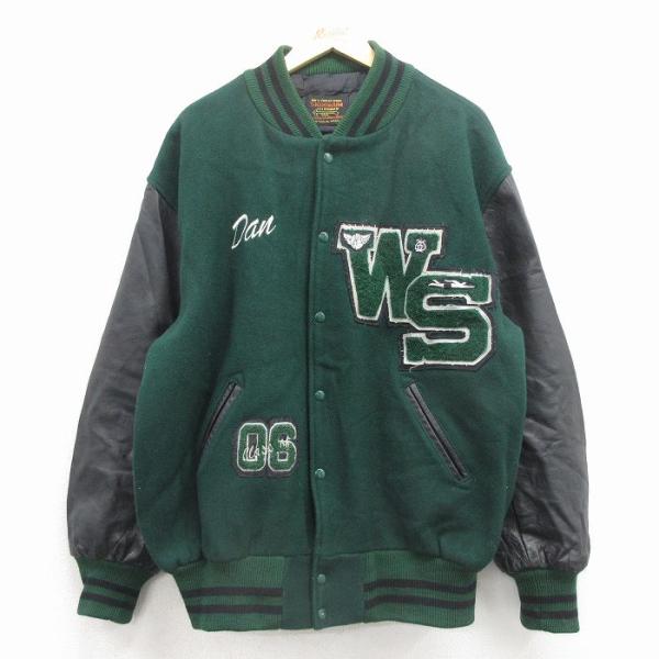 XL/古着 スクーカム 長袖 スタジャン メンズ 00年代 00s WS 袖レザー