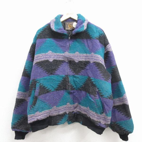 XL/古着 長袖 ウール ジャケット メンズ 90年代 90s ネイティブ柄 ラグ