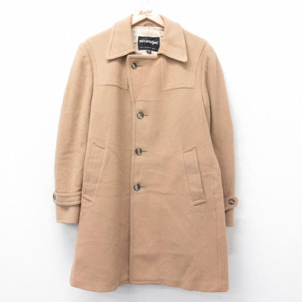 L/古着 長袖 ウール コート メンズ 80年代 80s ロング丈 薄茶 25dec16