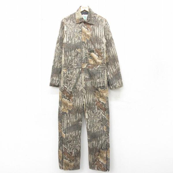 【商品番号】　ova24110482【商品名】　W37★古着 リバティ 長袖 ハンティング ツナギ メンズ 90年代 90s リアルツリー USA製 ベージュ他s 迷彩 内側キルティング【表記サイズ】　MEDIUM TALL【実寸サイズ】　...