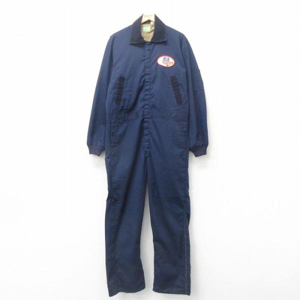 【商品番号】　ova25052056【商品名】　W42★古着 シアーズ 長袖 ツナギ メンズ 80年代 80s 大きいサイズ USA製 紺【表記サイズ】　42 TALL【実寸サイズ】　総丈（肩から裾）160cm　着幅（脇から脇）61cm　ウ...