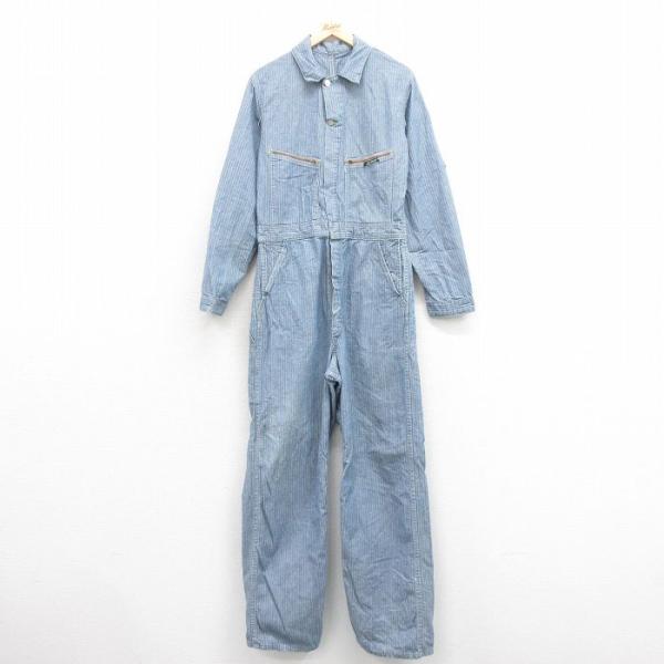 【商品番号】　ova25090017【商品名】　W34★古着 キー KEY 長袖 ツナギ メンズ 80年代 80s ヘリンボーン グレー系【表記サイズ】　なし【実寸サイズ】　総丈（肩から裾）160cm　着幅（脇から脇）55cm　ウエスト（腰...