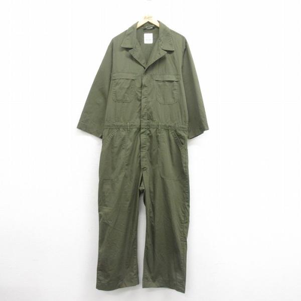 【商品番号】　ova25100585【商品名】　W40★古着 長袖 ミリタリー ベイカー ツナギ メンズ 90年代 90s ユーティリティ 大きいサイズ 開襟 オープンカラー USA製 緑【表記サイズ】　46【実寸サイズ】　総丈（肩から裾）...