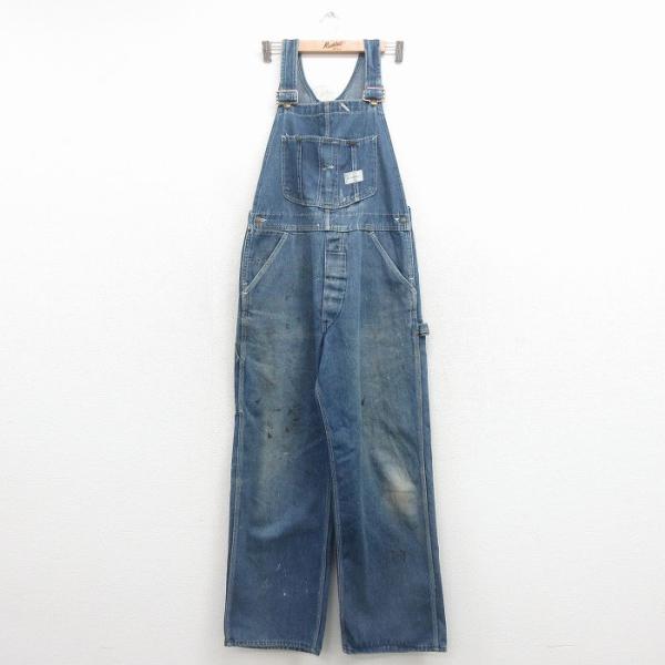 W35/古着 シアーズ オーバーオール メンズ 80年代 80s 紺 デニム
