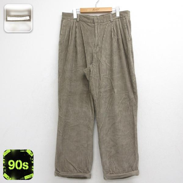 PERRY ELLIS 90s ツータックスラックス リネン/コットン Perry Ellis（ペリーエリス） W34/古着 コーデュロイ パンツ メンズ 90