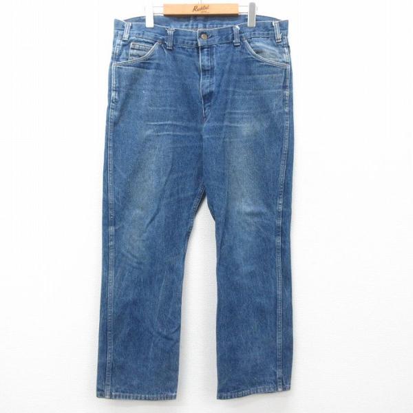 W37/古着 SADDLE KING ジーンズ 80s ヒゲ 紺 ネイビー デニム spe