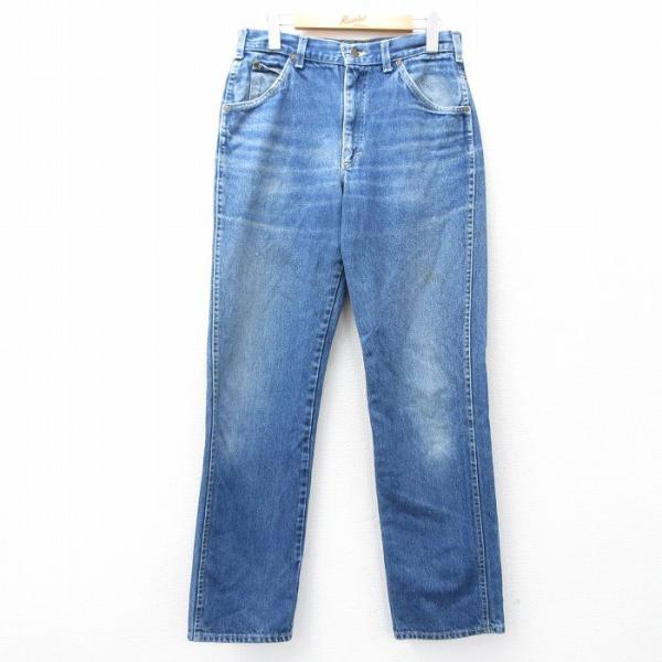 Lee（リー） W32/古着 ジーンズ メンズ 80s ヒゲ タロン 紺 ネイビー