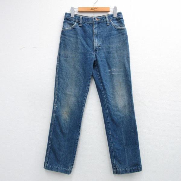 W32/古着 ラスラー ジーンズ メンズ 80年代 80s ヒゲ USA製 紺 デニム