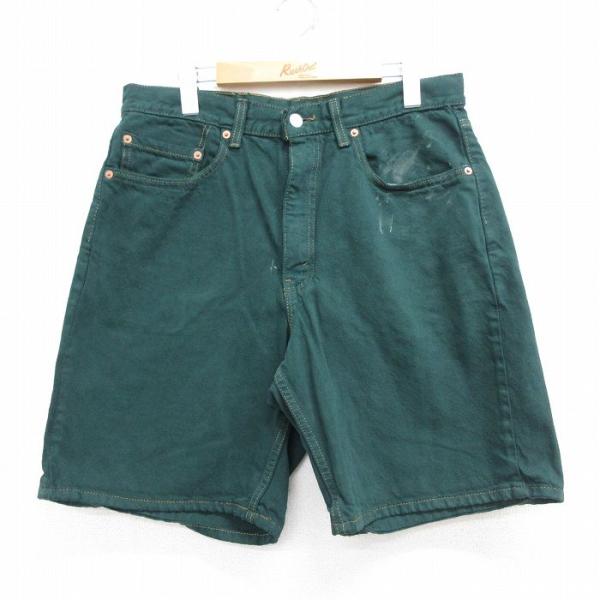 W33/古着 リーバイス Levis 550 ショート パンツ ショーツ メンズ 90年代 90s コットン USA製 緑【spe】 26may08 Levi's（リーバイス） W33/古着 Levis 550 ショート パンツ ショーツ