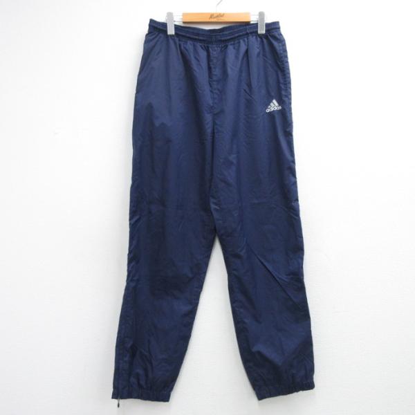 W34/古着 アディダス adidas パンツ ナイロン メンズ 90年代 90s ワンポイントロゴ 刺繍ロゴ ネイビー 26sep16