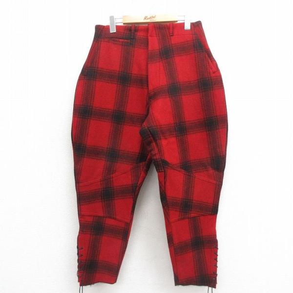 W31/古着 ビンテージ ハンティング パンツ メンズ 50年代 50s ウール 赤 レッド チェック 【spe】 25oct30 中古 ボトムス ロング furugiyarushout_pav25101435