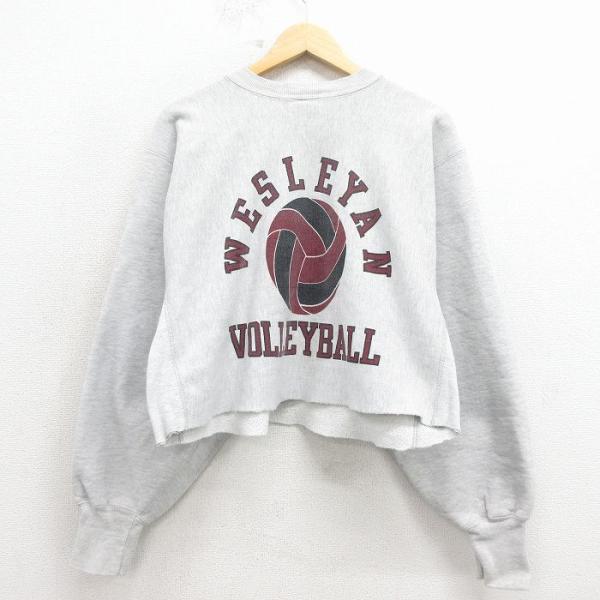 XL/古着 長袖 チャンピオン Champion リバースウィーブ メンズ 90年代 90s バレーボール 染込プリント ショート丈 薄グレー 霜降り【spe】 26feb28 Champion（チャンピオン） XL/古着 長袖 リバースウィーブ メンズ 90