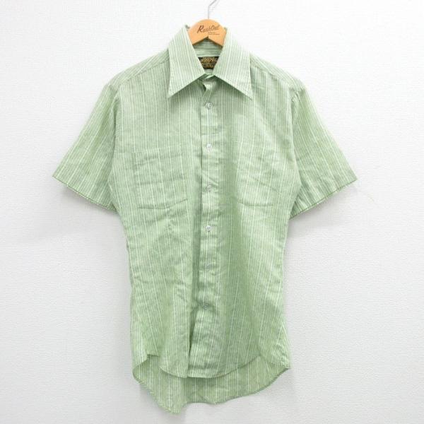Sears（シアーズ） M/古着 半袖 シャツ メンズ 70s 黄緑他 ストライプ