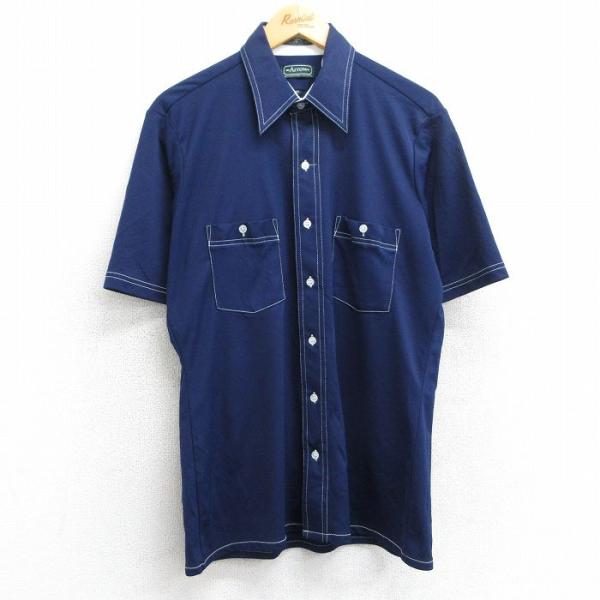 M/古着 アロー 半袖 シャツ メンズ 70s 紺 ネイビー 25jun18 中古