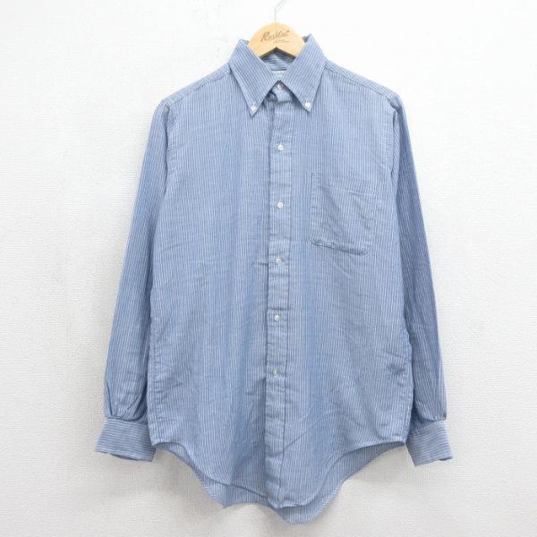 L/古着 ブルックスブラザーズ 長袖 ブランド シャツ メンズ 70年代 70s 6ボタン ブルー ストライプ【spe】 26jun12 BROOKS BROTHERS（ブルックスブラザーズ） L/古着 長袖 ブランド