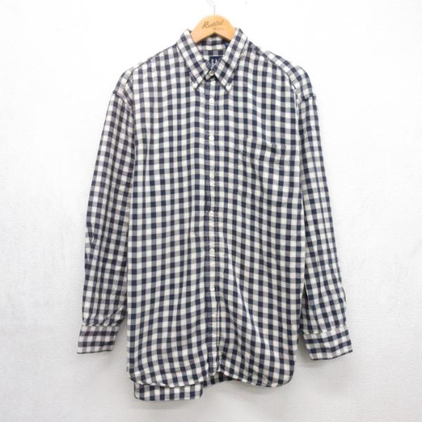 XL/古着 ギャップ GAP 長袖 ブランド シャツ メンズ 00年代 00s ギンガム コットン ボタンダウン チェック ネイビー 26oct01