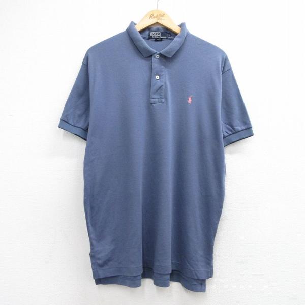 XL/古着 ラルフローレン 半袖 ブランド ポロ シャツ メンズ 90年代 90s ワンポイントロゴ ロング丈 コットン USA製 ネイビー タータン チェック ブラックウォッチ【spe】 26jun11 POLO RALPH LAUREN（ポロ・ラルフローレン） XL/古着 ラルフローレン