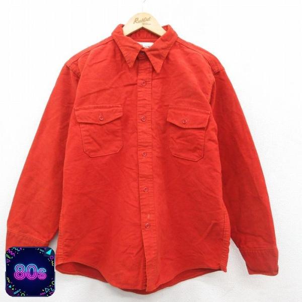 XL/古着 オービス 長袖 ヘビー フランネル シャツ メンズ 80s コットン オレンジ系 25oct28 中古 トップス 5OF