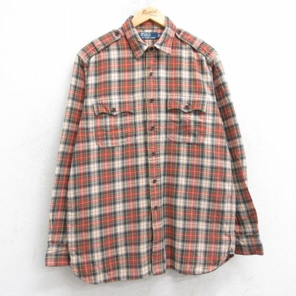 L/古着 ラルフローレン 長袖 ブランド フランネル シャツ メンズ 90