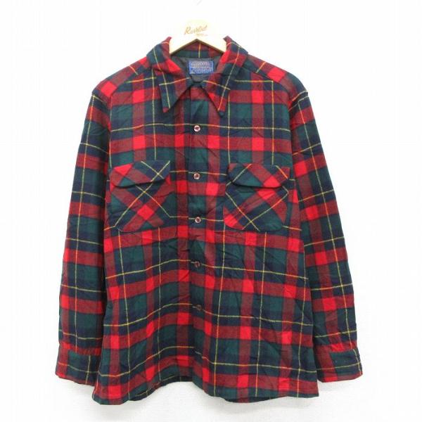 L/古着 ペンドルトン 長袖 ウール シャツ メンズ 80年代 80s USA製 赤