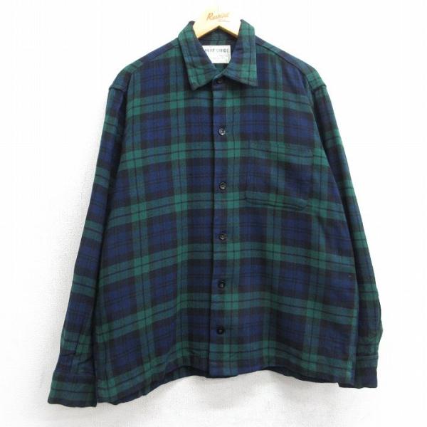 XL/古着 長袖 ウール シャツ メンズ 80年代 80s 緑他 タータン