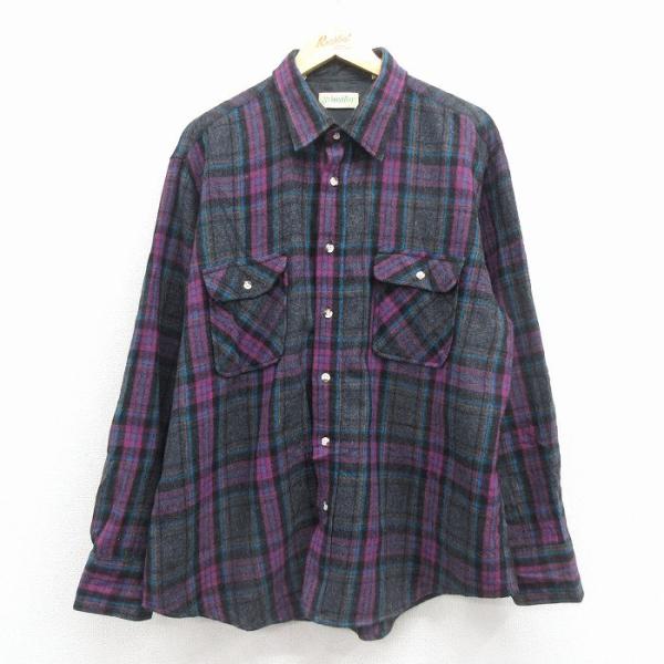 古着 ビンテージ 長袖 シャツ オーバーサイズ ポリシャツ ダーク シルバー 70's 総柄 長袖 ポリエステルシャツ - 古着屋グレープフルーツ ムーン