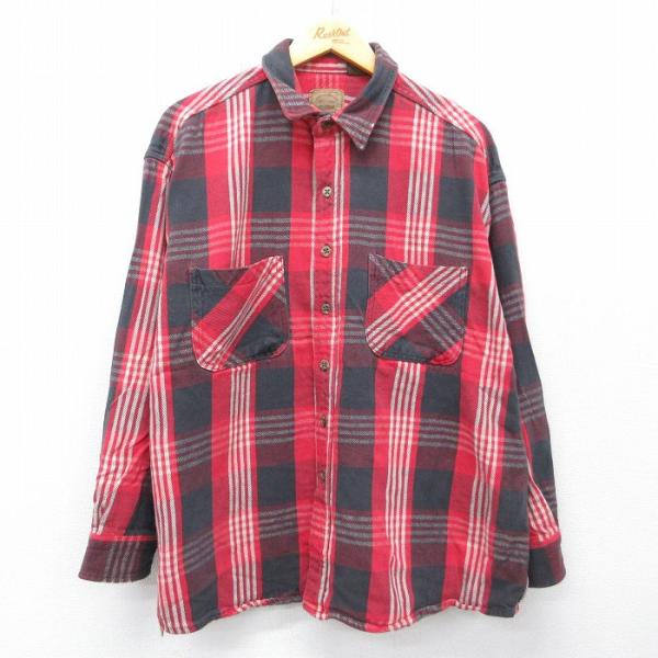 セントジョンズベイ　オンブレチェックフランネルシャツ　赤×ベージュ　90s XL XL/古着 セントジョンズベイ 長袖 ヘビー フランネル シャツ メンズ 00