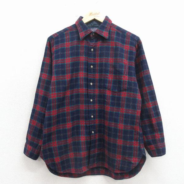 L/古着 ペンドルトン 長袖 ウール シャツ メンズ 80年代 80s USA製 紺