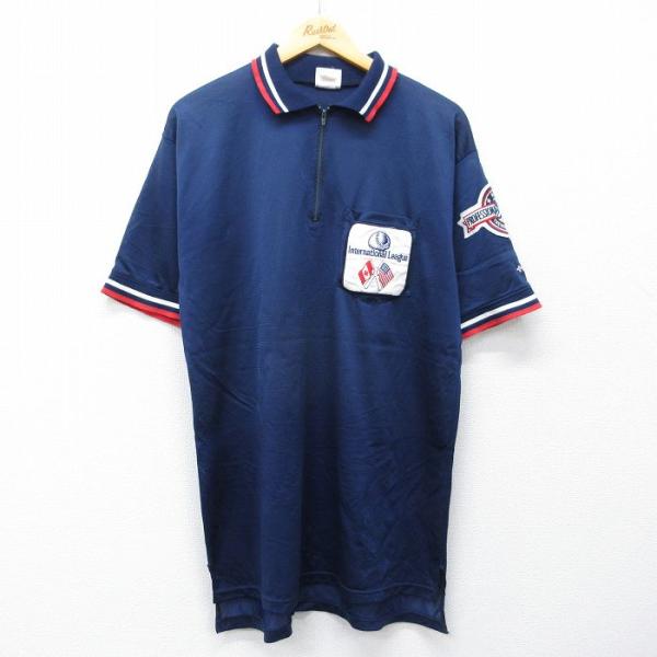 L/古着 半袖 ハーフジップ ポロ シャツ メンズ 90年代 90s 野球 USA製