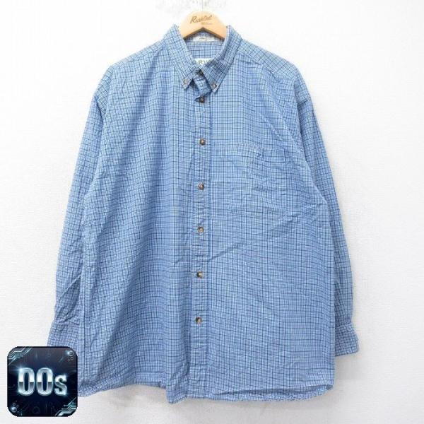 XL/古着 オービス 長袖 シャツ メンズ 00s 大きいサイズ コットン ボタンダウン 紺他 ネイビー チェック 25jun20 中古 トッ 5OF