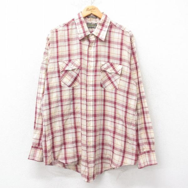 XL/古着 シアーズ 長袖 シャツ メンズ 90s ロング丈 エンジ他 チェック