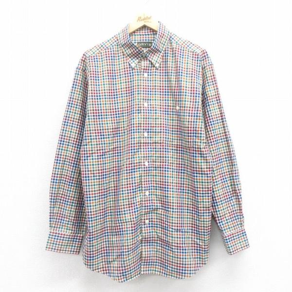 XL/古着 オービス 長袖 シャツ メンズ ロング丈 コットン ボタンダウン 紺他 ネイビー チェック 25aug08 中古 トップス 5OF