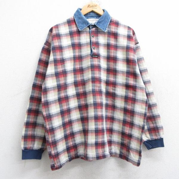 XL/古着 STRUCTURE 長袖 ポロ シャツ メンズ 襟デニム コットン USA製