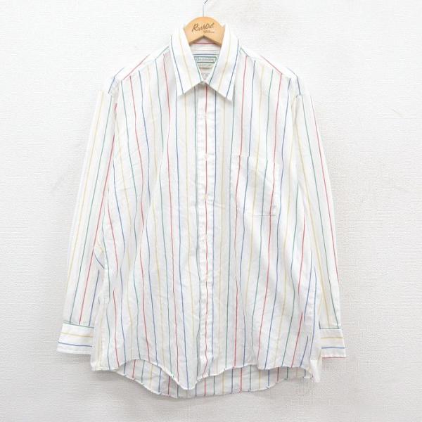 XL/古着 長袖 シャツ メンズ 80年代 80s 白他 ストライプ 25dec10