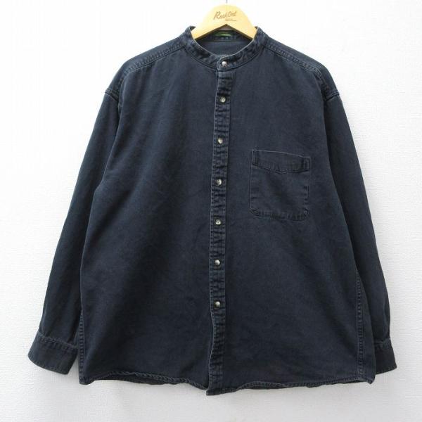 古着屋 XL/古着 長袖 シャツ メンズ 大きいサイズ コットン ノーカラー 黒