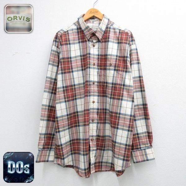 XL/古着 オービス 長袖 シャツ メンズ 00年代 00s 大きいサイズ ロング丈 コットン ボタンダウン 薄ベージュ系他 チェック 26feb28 5OF
