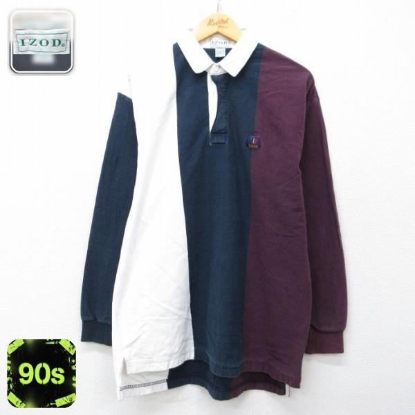 L/古着 IZOD 長袖 ラガー シャツ メンズ 90年代 90s マルチカラー コットン 白他 spe 26mar31 2OF